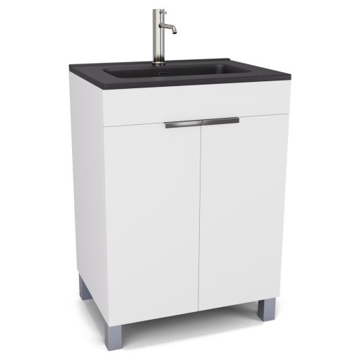 HD Paris Matt White 60 álló mosdószekrény fényes króm elemekkel és matt fekete slim mosdóval