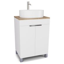 HD Paris Matt White 60 álló mosdószekrény tölgyfa színű mosdópulttal és fényes króm elemekkel