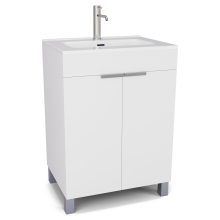 HD Paris Matt White 60 álló mosdószekrény szálcsiszolt króm elemekkel és fényes fehér slim mosdóval