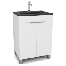 HD Paris Matt White 60 álló mosdószekrény szálcsiszolt króm elemekkel és matt fekete slim mosdóval