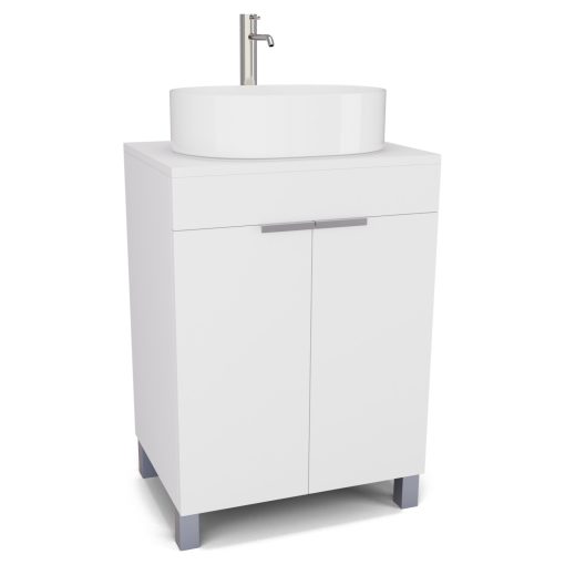 HD Paris Matt White 60 álló mosdószekrény matt fehér mosdópulttal és szálcsiszolt króm elemekkel