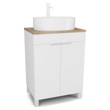 HD Paris Matt White 60 álló mosdószekrény tölgyfa színű mosdópulttal és matt fehér elemekkel