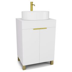   HD Paris Matt White 60 álló mosdószekrény matt fehér mosdópulttal és szálcsiszolt arany elemekkel