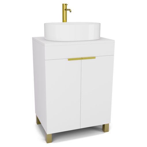 HD Paris Matt White 60 álló mosdószekrény matt fehér mosdópulttal és szálcsiszolt arany elemekkel