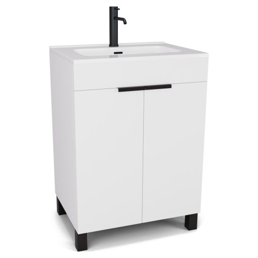 HD Paris Matt White 60 álló mosdószekrény matt fekete elemekkel és fényes fehér slim mosdóval