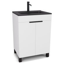 HD Paris Matt White 60 álló mosdószekrény matt fekete elemekkel és matt fekete slim mosdóval