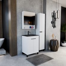 HD Paris Matt White 60 álló mosdószekrény matt fekete elemekkel és matt fekete slim mosdóval