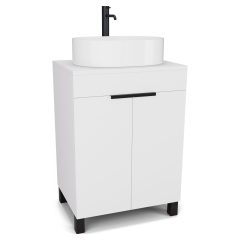   HD Paris Matt White 60 álló mosdószekrény matt fehér mosdópulttal és matt fekete elemekkel