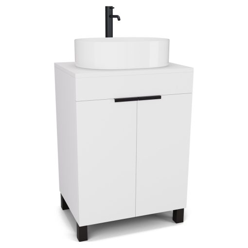 HD Paris Matt White 60 álló mosdószekrény matt fehér mosdópulttal és matt fekete elemekkel
