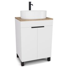 HD Paris Matt White 60 álló mosdószekrény tölgyfa színű mosdópulttal és matt fekete elemekkel