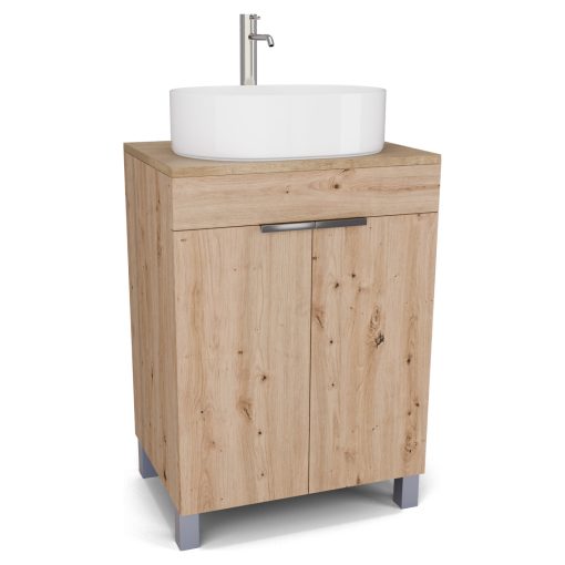 HD Paris Oak 60 álló mosdószekrény tölgyfa színű mosdópulttal és fényes króm elemekkel