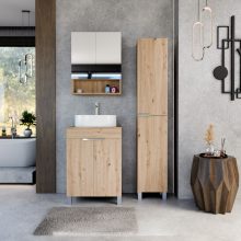 HD Paris Oak 60 álló mosdószekrény tölgyfa színű mosdópulttal és fényes króm elemekkel