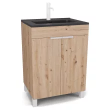 HD Paris Oak 60 álló mosdószekrény matt fehér elemekkel és matt fekete slim mosdóval