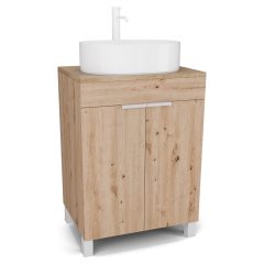   HD Paris Oak 60 álló mosdószekrény tölgyfa színű mosdópulttal és matt fehér elemekkel
