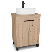 HD Paris Oak 60 álló mosdószekrény tölgyfa színű mosdópulttal és matt fekete elemekkel