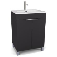 HD Paris Matt Black 60 álló mosdószekrény fényes króm elemekkel és fényes fehér slim mosdóval