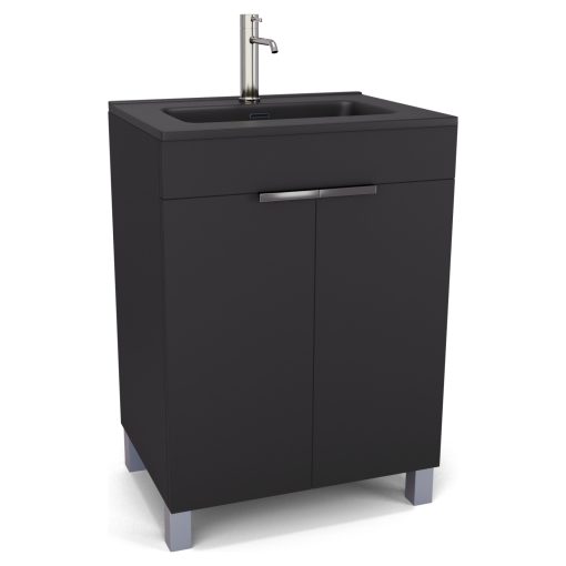 HD Paris Matt Black 60 álló mosdószekrény fényes króm elemekkel és matt fekete slim mosdóval