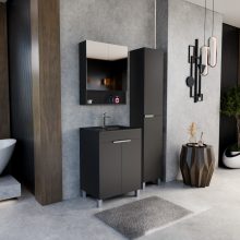 HD Paris Matt Black 60 álló mosdószekrény fényes króm elemekkel és matt fekete slim mosdóval