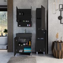 HD Paris Matt Black 60 álló mosdószekrény fényes króm elemekkel és matt fekete slim mosdóval