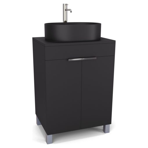 HD Paris Matt Black 60 álló mosdószekrény matt fekete mosdópulttal és fényes króm elemekkel