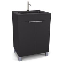 HD Paris Matt Black 60 álló mosdószekrény szálcsiszolt króm elemekkel és matt fekete slim mosdóval