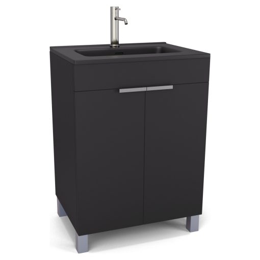 HD Paris Matt Black 60 álló mosdószekrény szálcsiszolt króm elemekkel és matt fekete slim mosdóval