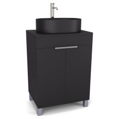   HD Paris Matt Black 60 álló mosdószekrény matt fekete mosdópulttal és szálcsiszolt króm elemekkel