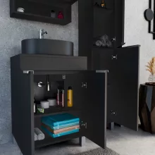 HD Paris Matt Black 60 álló mosdószekrény matt fekete mosdópulttal és szálcsiszolt króm elemekkel