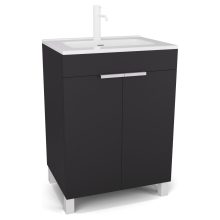 HD Paris Matt Black 60 álló mosdószekrény matt fehér elemekkel és fényes fehér slim mosdóval