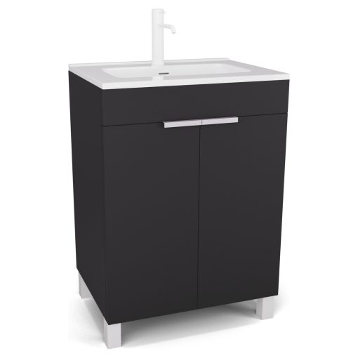 HD Paris Matt Black 60 álló mosdószekrény matt fehér elemekkel és fényes fehér slim mosdóval