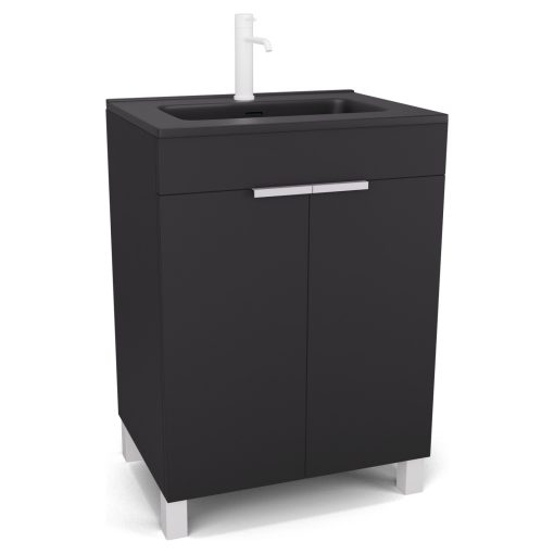 HD Paris Matt Black 60 álló mosdószekrény matt fehér elemekkel és matt fekete slim mosdóval