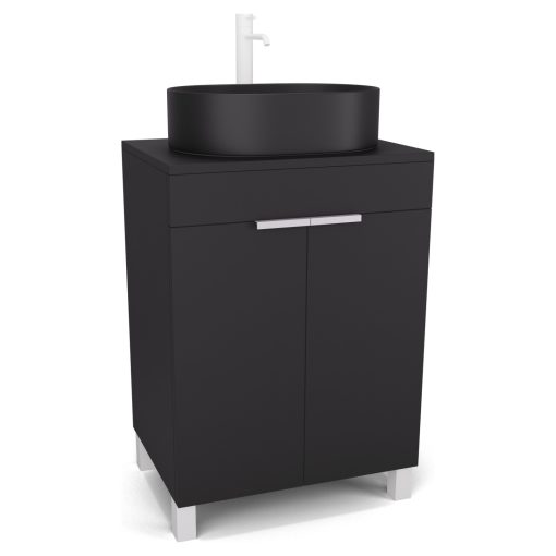 HD Paris Matt Black 60 álló mosdószekrény matt fekete mosdópulttal és matt fehér elemekkel