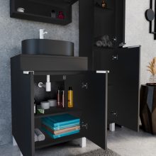 HD Paris Matt Black 60 álló mosdószekrény matt fekete mosdópulttal és matt fehér elemekkel