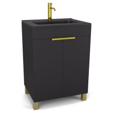 HD Paris Matt Black 60 álló mosdószekrény szálcsiszolt arany elemekkel és matt fekete slim mosdóval