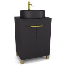 HD Paris Matt Black 60 álló mosdószekrény matt fekete mosdópulttal és szálcsiszolt arany elemekkel
