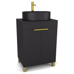   HD Paris Matt Black 60 álló mosdószekrény matt fekete mosdópulttal és szálcsiszolt arany elemekkel