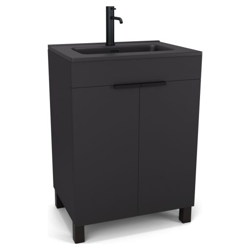 HD Paris Matt Black 60 álló mosdószekrény matt fekete elemekkel és matt fekete slim mosdóval