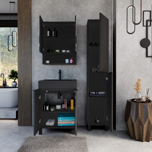 HD Paris Matt Black 60 álló mosdószekrény matt fekete elemekkel és matt fekete slim mosdóval