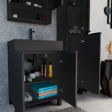 HD Paris Matt Black 60 álló mosdószekrény matt fekete elemekkel és matt fekete slim mosdóval