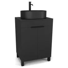 HD Paris Matt Black 60 álló mosdószekrény matt fekete mosdópulttal és matt fekete elemekkel