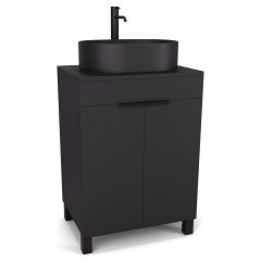   HD Paris Matt Black 60 álló mosdószekrény matt fekete mosdópulttal és matt fekete elemekkel