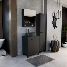 HD Paris Matt Black 60 álló mosdószekrény matt fekete mosdópulttal és matt fekete elemekkel