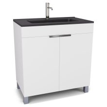 HD Paris Matt White 80 álló mosdószekrény fényes króm elemekkel és matt fekete slim mosdóval