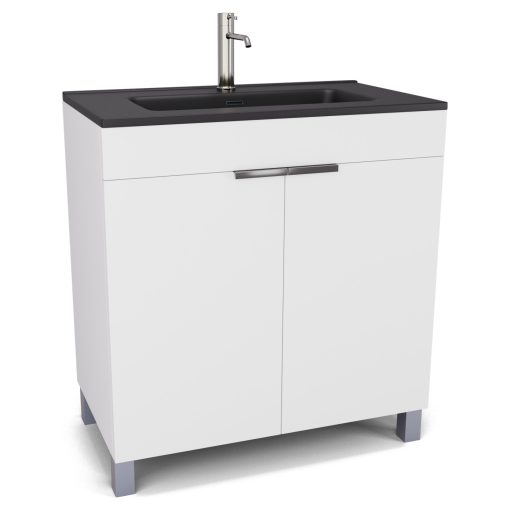 HD Paris Matt White 80 álló mosdószekrény fényes króm elemekkel és matt fekete slim mosdóval