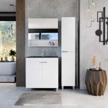 HD Paris Matt White 80 álló mosdószekrény fényes króm elemekkel és matt fekete slim mosdóval