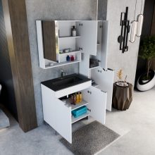 HD Paris Matt White 80 álló mosdószekrény fényes króm elemekkel és matt fekete slim mosdóval