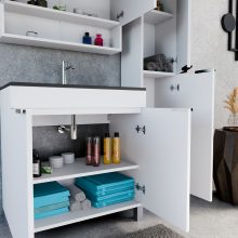 HD Paris Matt White 80 álló mosdószekrény fényes króm elemekkel és matt fekete slim mosdóval