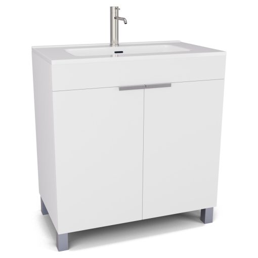 HD Paris Matt White 80 álló mosdószekrény szálcsiszolt króm elemekkel és fényes fehér slim mosdóval