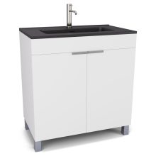 HD Paris Matt White 80 álló mosdószekrény szálcsiszolt króm elemekkel és matt fekete slim mosdóval