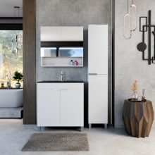 HD Paris Matt White 80 álló mosdószekrény szálcsiszolt króm elemekkel és matt fekete slim mosdóval